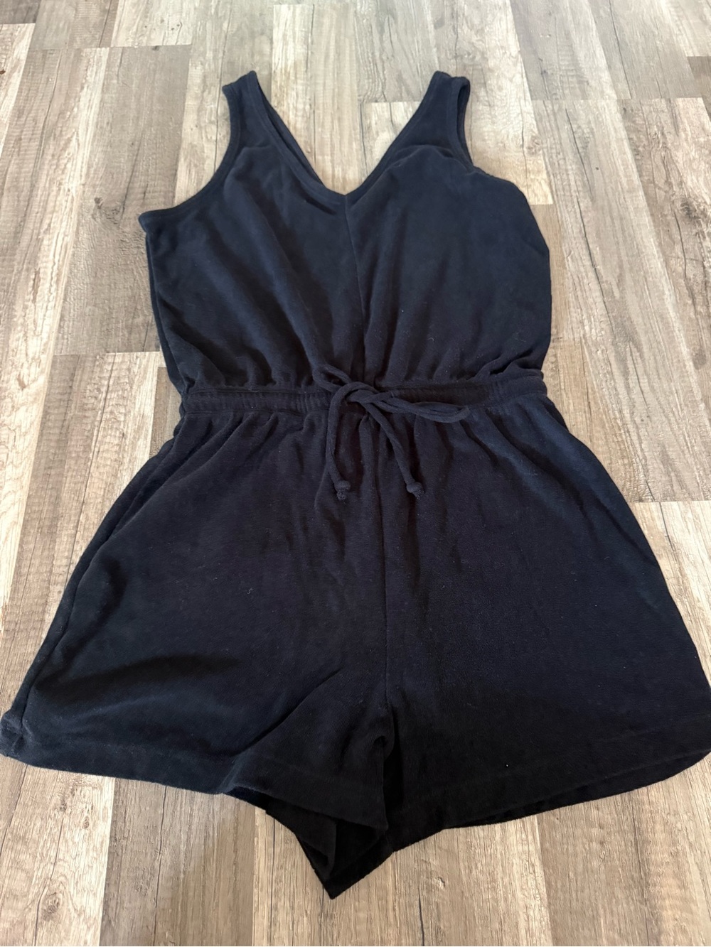 Black terry cloth  Sleeveless One-Piece Romper